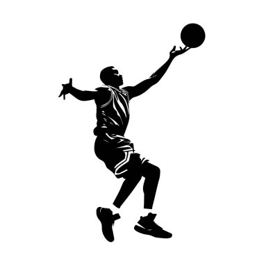 Beyaz arka planda izole edilmiş, topa vurmaya hazır bir basketbol oyuncusunun vektör sanatı.