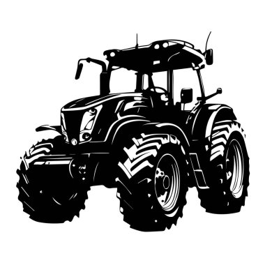 Güçlü bir siyah traktörün vektör sanatı beyaz arkaplanda izole edilmiştir.