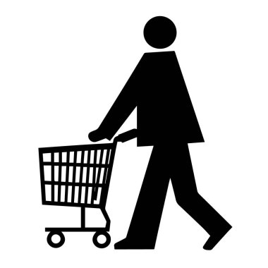 Vektör sanatı beyaz arka planda izole edilmiş bir alışveriş arabasını itmektir.