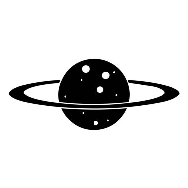 Beyaz arka planda halkaları izole edilmiş bir gezegenin siyah beyaz vektör grafiği