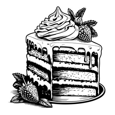 Beyaz arka planda izole edilmiş lezzetli çilekli pastanın vektör sanatı