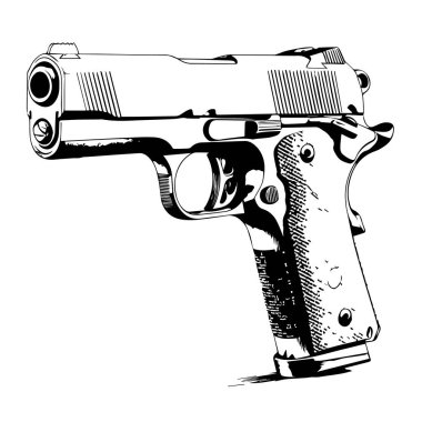 Beyaz arkaplanda izole edilmiş klasik bir tabancanın vektör sanatı
