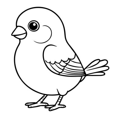 Küçük, sevimli bir kuşun vektör sanatı basit bir çizgi çiziminde beyaz arkaplanda izole edilir