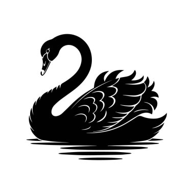 Siyah bir kuğunun vektör sanatı beyaz arka planda izole edilmiş suyun üzerinde yüzer.