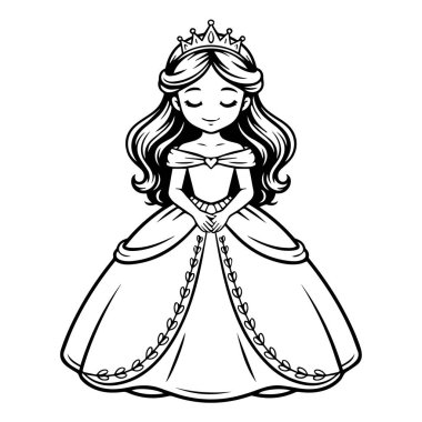 Taçlı güzel bir prensesin vektör sanatı beyaz arka planda duruyor.