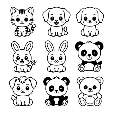 Bir karikatür hayvan koleksiyonunun vektör sanatı beyaz arka planda izole edilmiştir.