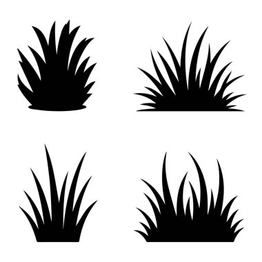 Dört Basit Çimen Çizgileri Kara Silüeti; Vektör İllüstrasyonu; Doğa, Minimalist Stil; Temiz, Modern Tasarım; Web siteleri, Logolar ve Yazdırma için ideal.
