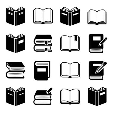 Beyaz arkaplanda izole edilmiş açık ve kapalı kitap koleksiyonu vektör sanatı