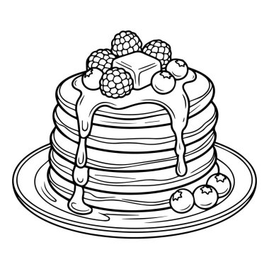 Beyaz arka planda şerbetli ve böğürtlenli krep yığınının vektör sanatı