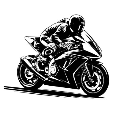 Bir motosiklet sürücüsünün vektör sanatı beyaz arka planda izole edilmiş bir şekilde hızlanır