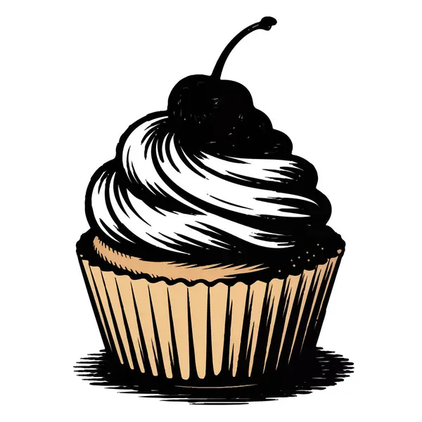 Kremalı kek vektör sanatı ve beyaz arka planda izole edilmiş kiraz.