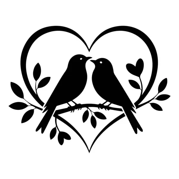 Beyaz arka planda izole edilmiş kalp şeklinde iki kuşun taşıyıcı sanatı