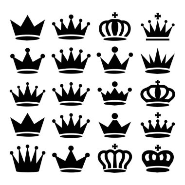 Beyaz arkaplanda izole edilmiş çeşitli Crown vektör illüstrasyonlarının vektör sanatı