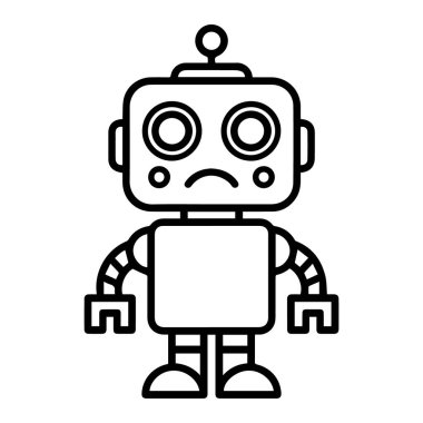 Beyaz arka planda izole edilmiş üzgün çizgi film robotunun vektör sanatı