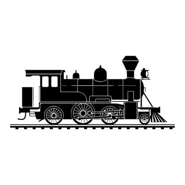 Beyaz arka planda izole edilmiş eski bir buhar treninin siyah silüetinin vektör sanatı