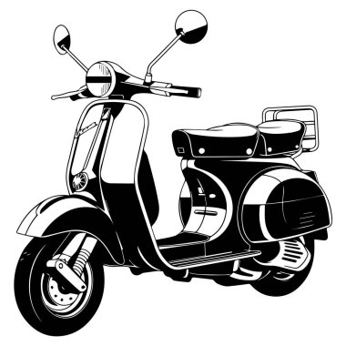 Beyaz arka planda izole edilmiş klasik siyah Vespa scooter 'ın vektör sanatı