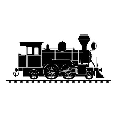 Beyaz arka planda izole edilmiş eski bir buhar treninin siyah silüetinin vektör sanatı