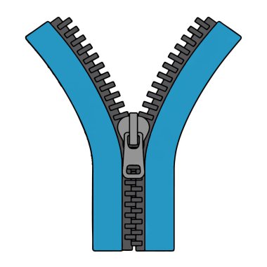 Beyaz arka planda izole edilmiş parlak mavi bir fermuarın ayrıntılı bir illüstrasyonunun vektör sanatı