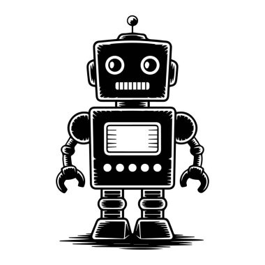 Beyaz arka planda izole edilmiş şirin bir robotun vektör sanatı