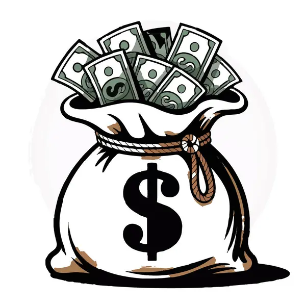 Bir çanta dolusu para, beyaz arka planda izole edilmiş.