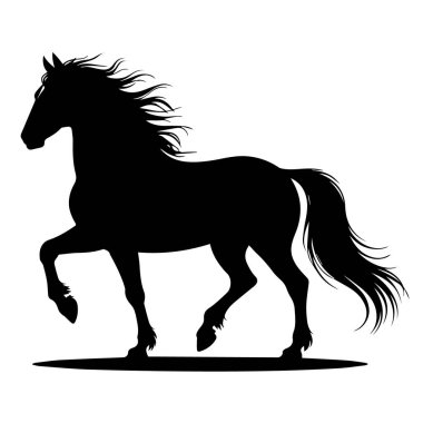 Güçlü siyah bir at silueti zarif bir şekilde zemin boyunca zıplıyor.