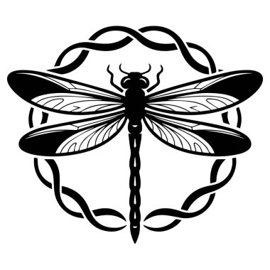 Siyah bir yusufçuğun vektör sanatı beyaz arka planda izole edilmiş Kelt düğümü içinde sergilenir.