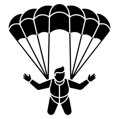 Bir kişinin vektör sanatı, beyaz arka planda izole edilmiş bir paraşütle paraşütle atlamadır.