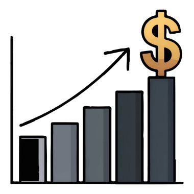 Bir bar grafiğinin vektör sanatı beyaz arkaplanda bir dolar işareti ile finansal büyümeyi gösterir