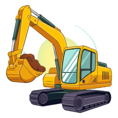 Sarı bir kazıcının vektör sanatı beyaz arkaplanda izole edilmiştir.