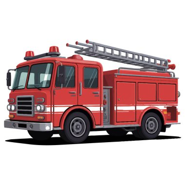 Kırmızı itfaiye aracının beyaz arka planda izole edilmiş bir merdiveni var.