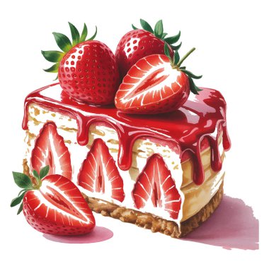 Beyaz arka planda izole edilmiş çilekli kekin vektör sanatı