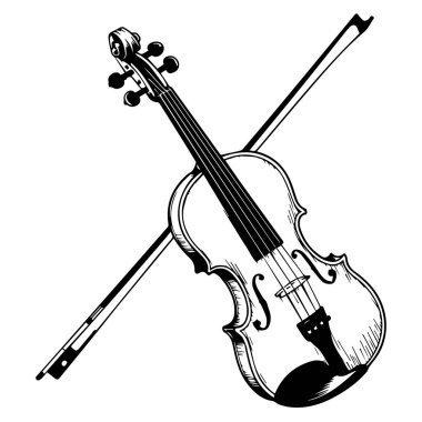Keman ve yay vektör sanatı beyaz arka planda izole edilir