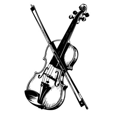 Keman ve yay vektör sanatı beyaz arka planda izole edilir