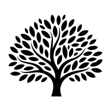 Yapraksı bir ağacın silüetinin vektör sanatı beyaz arkaplanda izole edilmiştir