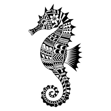 Süslü deniz atının vektör sanatı beyaz arka planda izole edilmiştir.