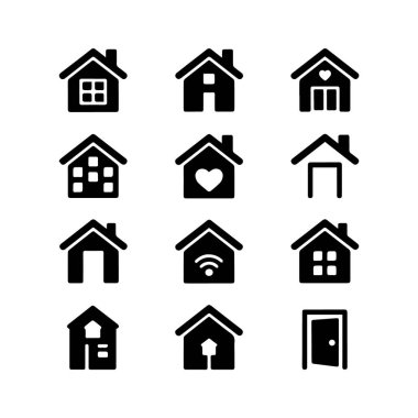 Ev simgeleri koleksiyonunun vektör sanatı ev, mimari ve emlak piyasasını temsil eder