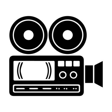 Klasik bir tasarımı olan, beyaz arkaplanda izole edilmiş klasik bir video kamera siluetinin vektör sanatı