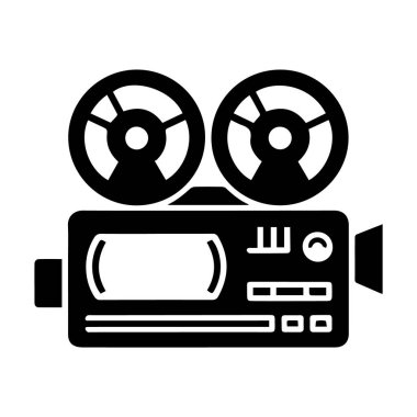 Eski bir film kamerasının film makaralı vektör sanatı beyaz arka planda izole edilmiş bir şekilde kayda hazır.