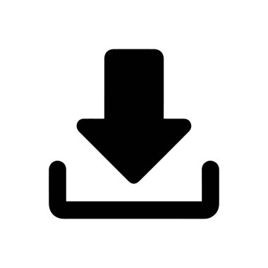 Beyaz arkaplanda izole edilmiş bir tepsiye ok yerleştirilmiş basit bir siyah indirme simgesinin vektör sanatı