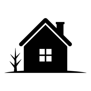 Küçük ağaçlı basit bir siyah-beyaz ev simgesinin vektör sanatı