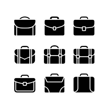 Beyaz arkaplanda izole edilmiş siyah evrak çantası simgelerinin vektör sanatı profesyonel işi temsil eder