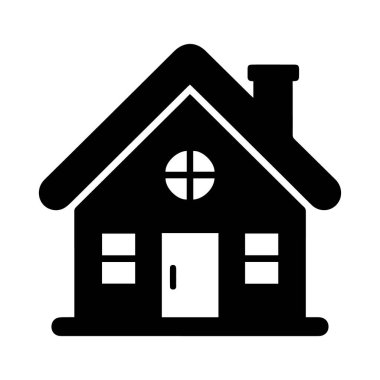 Beyaz arka planda izole edilmiş, bacası ve yuvarlak penceresi olan basit bir ev simgesinin vektör sanatı