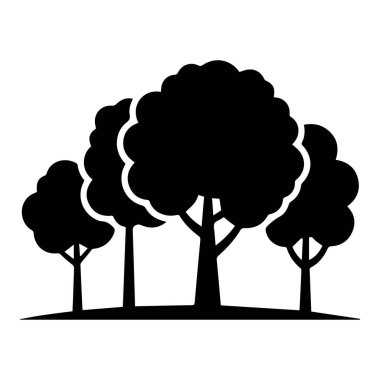 Beyaz arka planda izole edilmiş bir orman arazisindeki ağaç siluetinin taşıyıcı sanatı