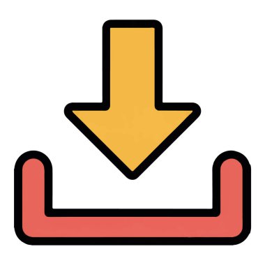 Beyaz arkaplanda aşağı doğru izole edilmiş sarı oklu canlı bir indirme simgesinin vektör sanatı