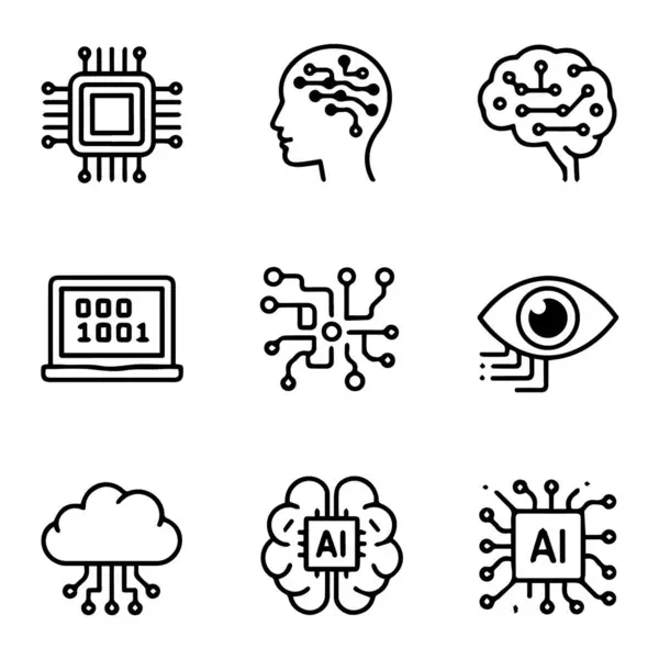 Çeşitli yapay zeka simgelerinin vektör sanatı beyaz arkaplanda izole edilmiştir