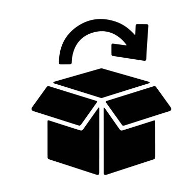 Beyaz arkaplanda izole edilmiş bir dönüşü gösteren dairesel bir okla açık bir karton kutunun vektör sanatı