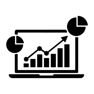 Dizüstü bilgisayarın vektör sanatı, beyaz arka planda izole edilmiş iş büyümesini ve mali başarıyı sembolize eden, yükselen bir eğilim gösteren bir tablo sunar