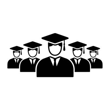 Bir grup mezuniyet öğrencisinin vektör sanatı beyaz arka planda izole bir şekilde yan yana duruyor.