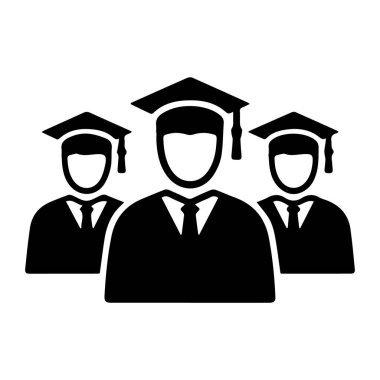 Şapka ve cübbe giyen bir grup öğrencinin vektör sanatı akademik başarıyı ve eğitimlerinin zirvesini beyaz arka planda izole edilmiş olarak sembolize eder.