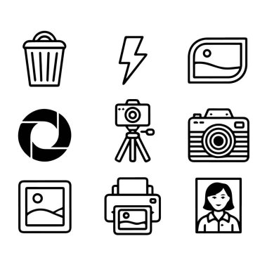 Görüntü ve çokluortam simgelerinin oluşturduğu bir koleksiyon için vektör sanatı beyaz arkaplanda izole edilmiştir